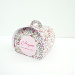 Liberty Éloise scatola di caramelle rosa o ballotin per battesimo, comunione, matrimonio fatto a mano