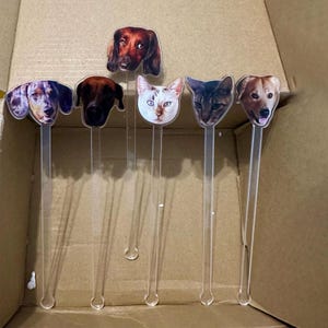 Wedding Pet Stir Sticks, Double-Sided Dog Cat Stir Stick, Watercolor Acrylic Cocktail Stirrers, Wedding Swizzle,Wedding Drink Stirrers
