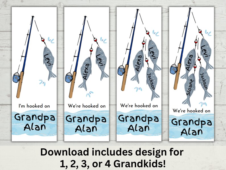Printable Bookmark for Grandpa, Personalized Fishing Gift, DIY Craft ...