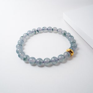 Authentic Jadeite Bracelet: Lavender Moss Bead with Gold Main Bead