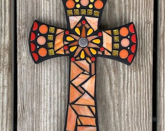 Vintage China Floral Urn mosaic cross