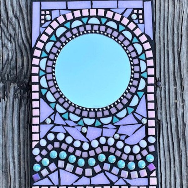 Pretty in Pink, Stained Glass Mosaic Mirror, Girly Mirror, Pink and Aqua, Original Design, 7x11", Nursery Decor, Shower Gift, Artisan Made