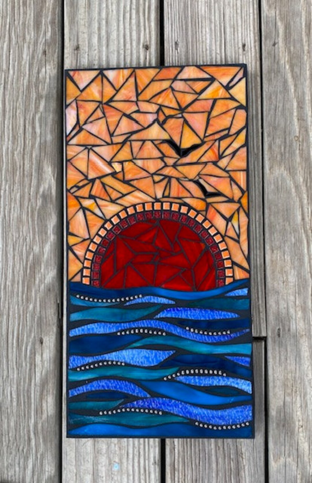 Stained Glass Mosaic, Mixed Media Mosaic, Mosaic Wall Hanging, Sun Over