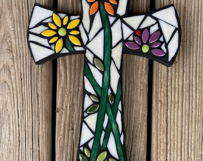 Mosaic Wall Cross, Mixed Media Cross, Stained Glass Cross, Religious