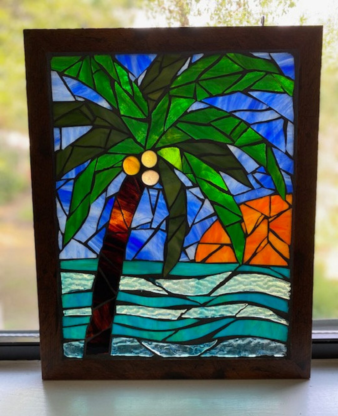 Palm Tree Mosaic Mosaic Sun Catcher Stained Glass Mosaic Etsy