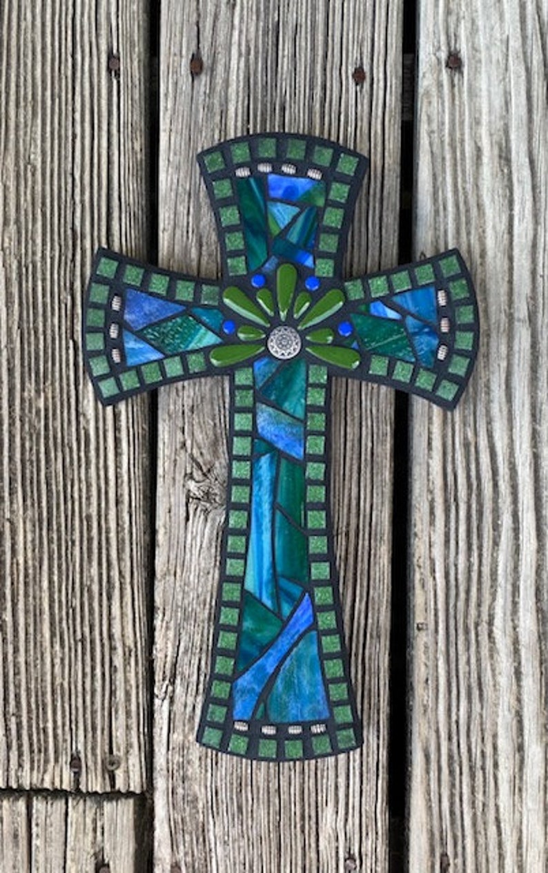 Stained Glass Cross Mosaic Wall Cross Mixed Media Cross Etsy