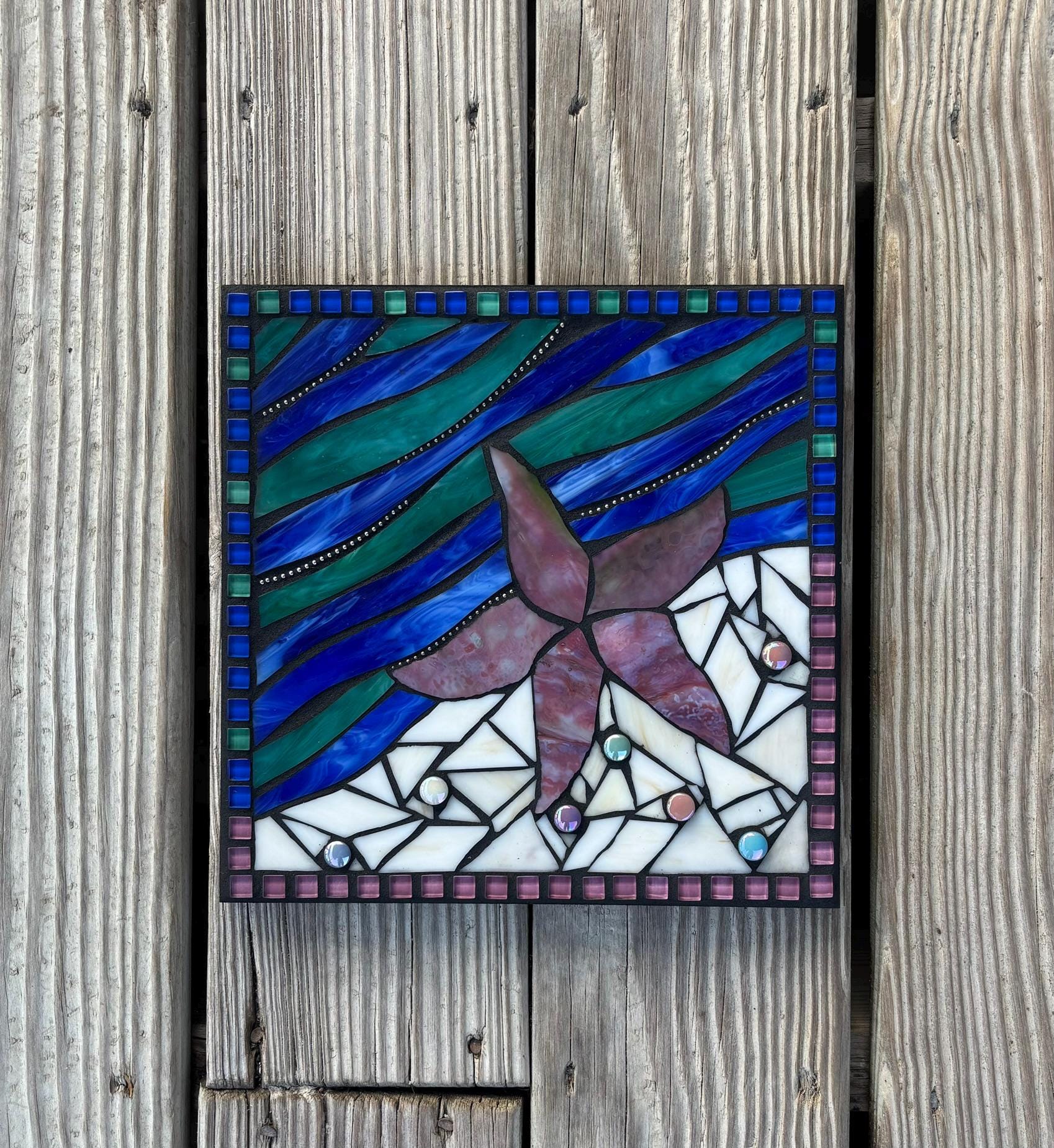 Starfish Mosaic Plaque, Stained Glass Mosaic, Wall Hanging Decor, Starfish Decor, Ocean Decor, Beach Lover, Mosaic Starfish, Coastal Decor