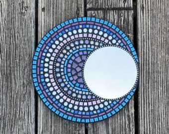 Handmade Mosaic Mirror, Blue Purple Glass Tiles, Nautical Decor