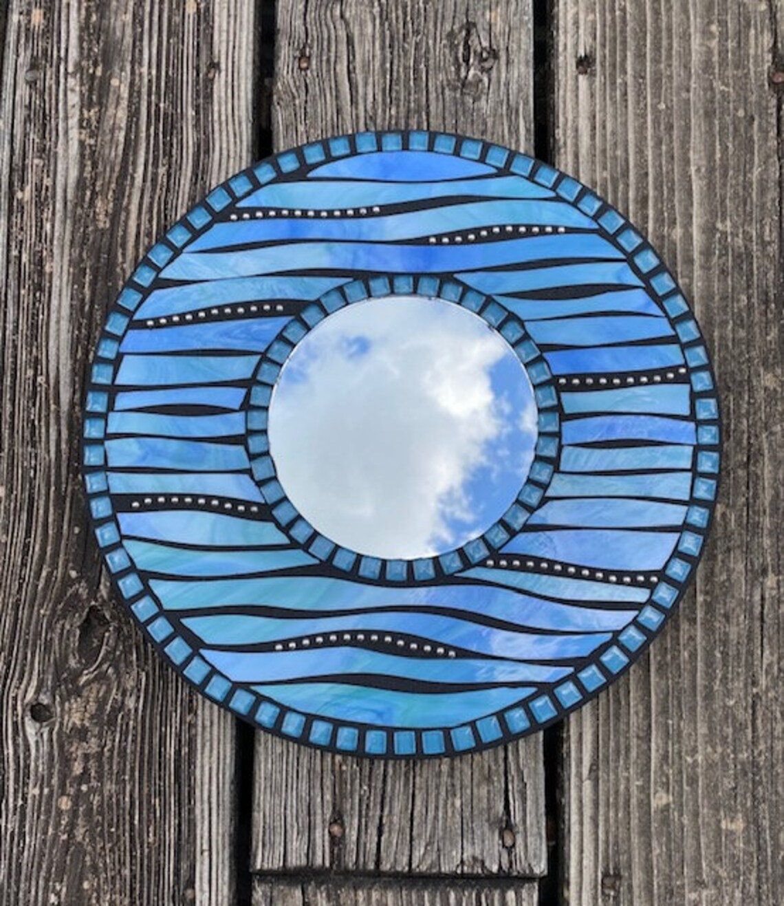 Round Stained Glass Mirror Wall Hanging Mirror Blue/green Etsy