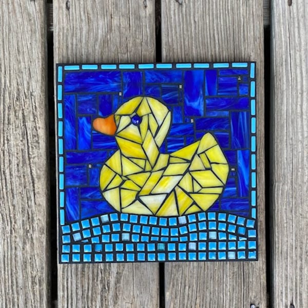 Rubber Ducky Stained Glass Mosaic, Mixed Media Wall Hanging, Gift for Baby Shower,Yellow Duck, Bathroom Art, Child's Room, Handmade Keepsake