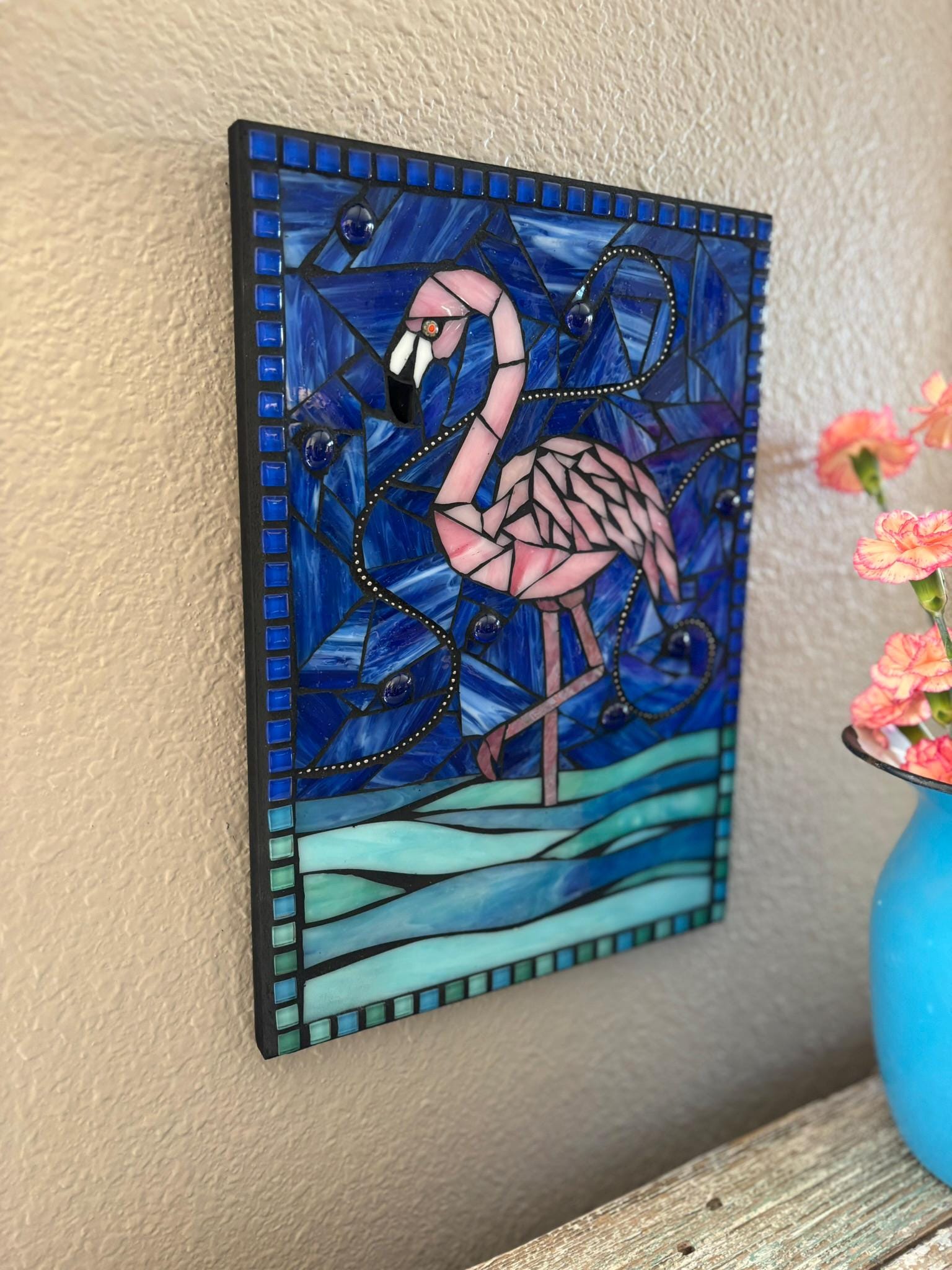 Pink Flamingo Stained Glass Mosaic, Coastal Wall Art - Etsy
