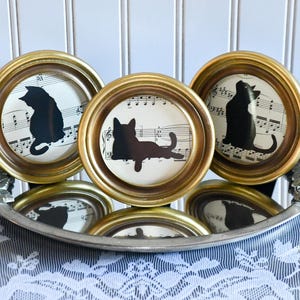 Vintage Sheet Music, Cat Decor, Framed Cat Print, Vintage Halloween Decor, Cat Silhouette Art, Moody Decor, Gifts For Cat Lovers, Cat Lady