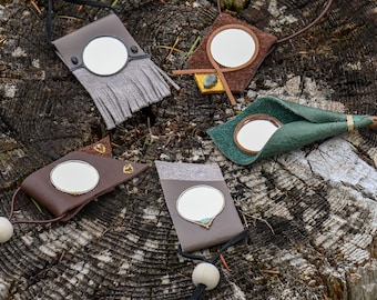 Leather Mirror Pendant: Protection Amulet Necklace