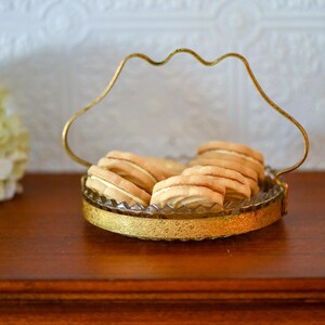 Vintage crystal dish with gold ormolu handle, Vintage macaron tray, crystal trinket dish, French country decor, Cottage core dish, tea party