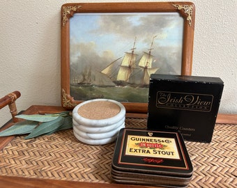 Vintage Marble Coasters Set: Guinness Beer Coasters, Home Bar Decor