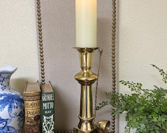 Vintage Solid Brass Candleholder: Gothic Victorian Candlestick with Snuffer, Castle core candlestick