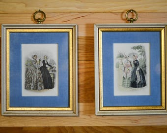 Vintage La Mode Fashion Prints - Framed Victorian Lady Decor, Set of 2 (7x9”)