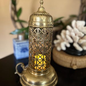 Vintage Pierced Brass Candle Lantern: Boho Nautical Decor