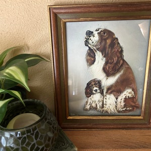 Vintage English Spaniel Lithograph: Framed Dog Art Print