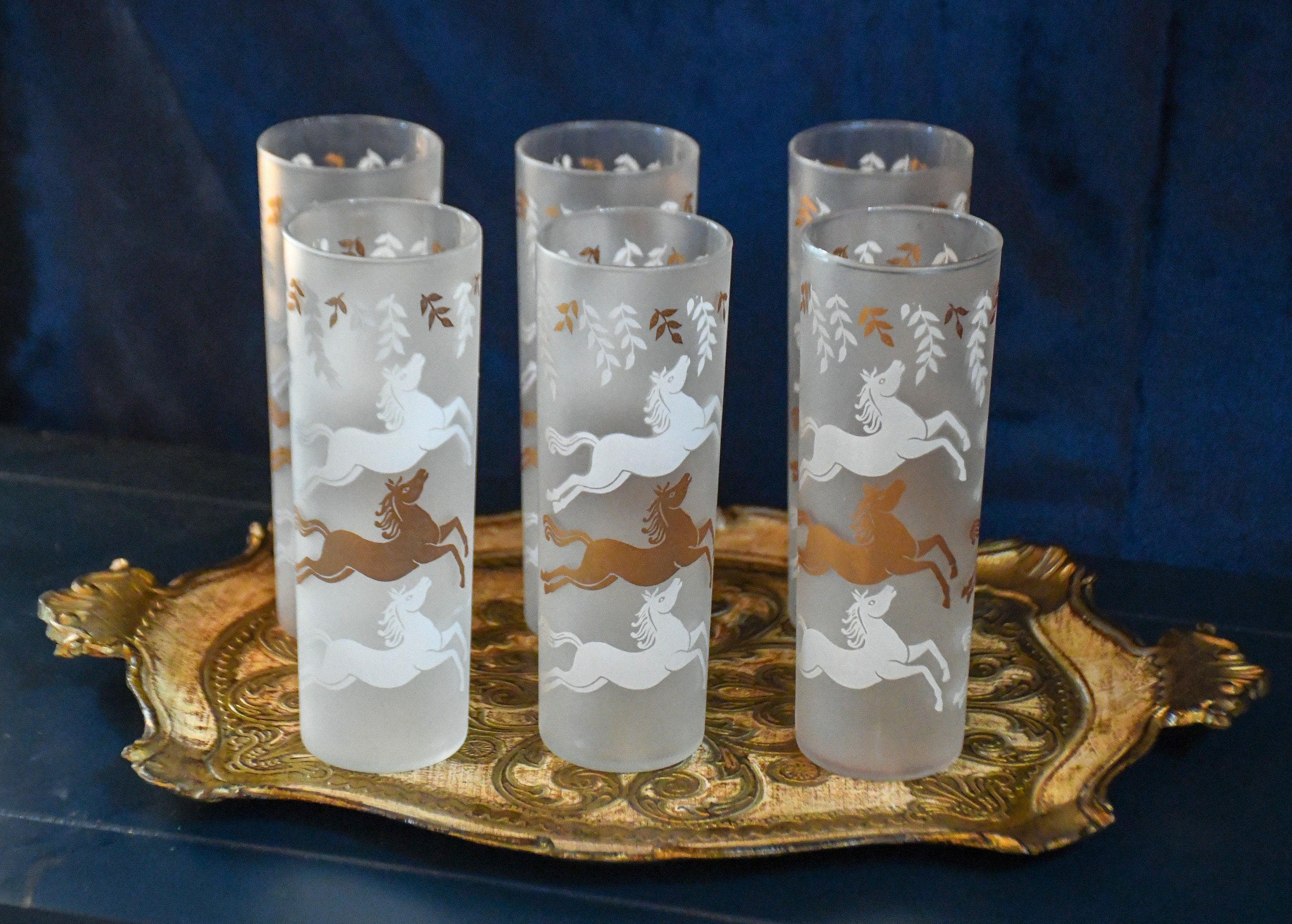 Vintage Etched Parfait Glass with Vine Detailing and Yellow Base Vintage Etched Parfait Glass with Vine Detailing and Yellow Base