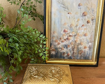 Vintage Floral Watercolor Print: Chamomile Flowers, Black and Gold Frame