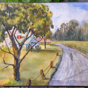 Landscape Watercolor Original, Vintage Original Painting, Signed Original Watercolor, Moody Wall Art Painting, Canvas Painting Wall Art