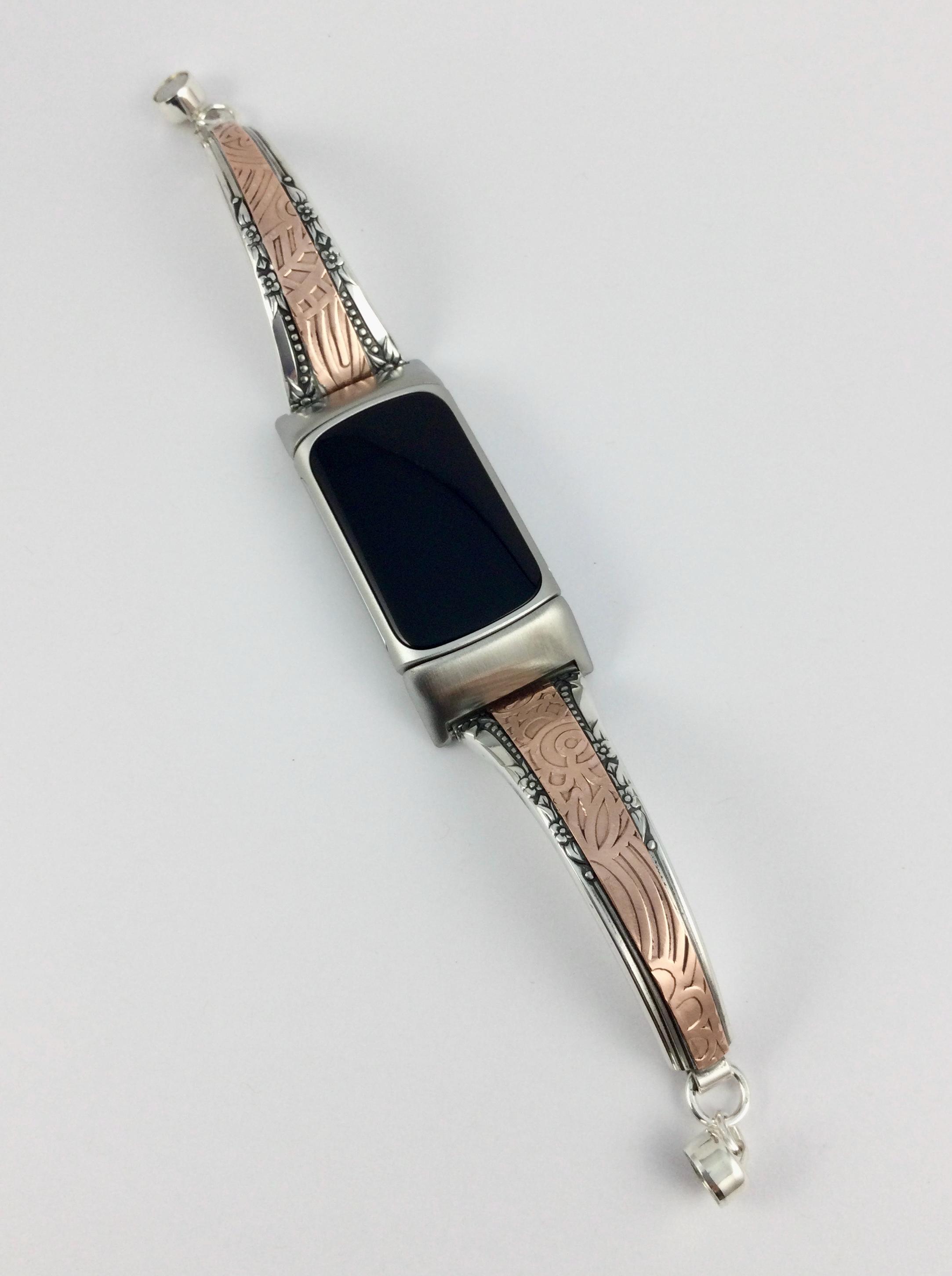 Mixed Metal Fitbit Charge 5/6 Band: Antique Silverplate Spoon Design, 7 inch - # 12022