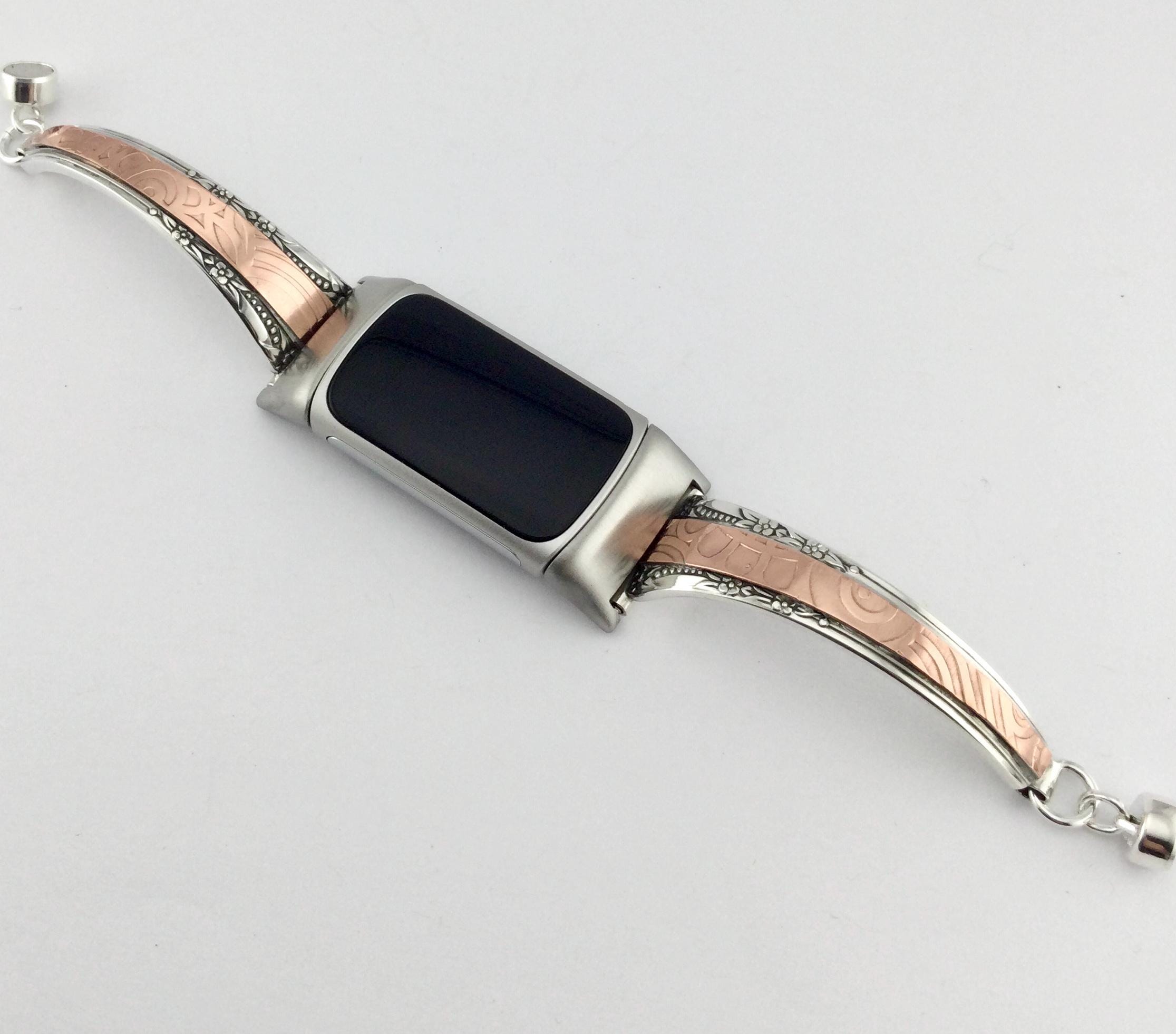 Mixed Metal Fitbit Charge 5/6 Band: Antique Silverplate Spoon Design, 7 inch - # 12022