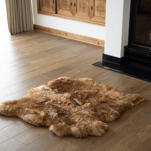 Double Mouflon White Brown Sheepskin Rug | Long rug | Shaggy Rug | Chair Cover | Area Rug | Brown Rug | Carpet | Brown Tips Sheepskin