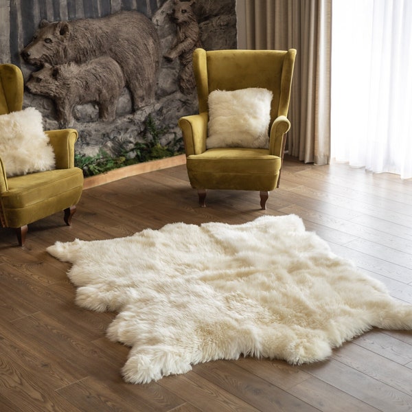 Tapis en peau de mouton véritable blanc crème naturel, peau, jeté en peau de mouton géant Sexto