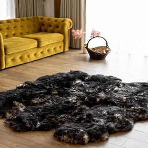 ON SALE Sexto Sheepskin Rug | Long rug | Shaggy Rug | Chair Cover | Area Rug | Black Rug | Carpet | Black Sheepskin