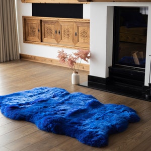 Triple Blue Sheepskin Rug | Long rug | Shaggy Rug | Chair Cover | Area Rug | Blue Rug | Carpet | Blue Throw | Sheep Skin | Blue Sheep Skin