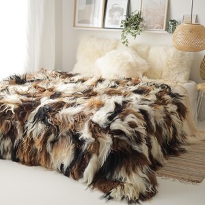 Luxurious Patchwork Icelandic Sheepskin Real Fur Throw Real Fur
