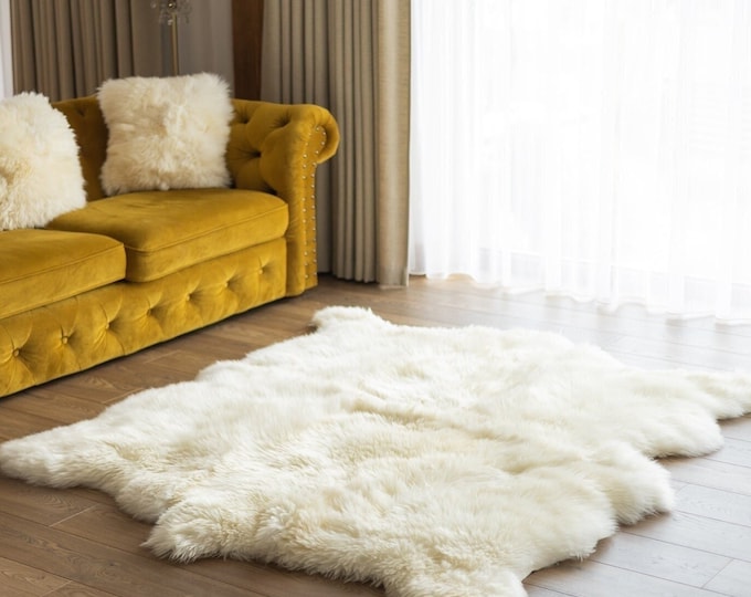 Genuine Natural creamy white Sheepskin Rug, Pelt,  Giant Sheepskin throw Octo Deca