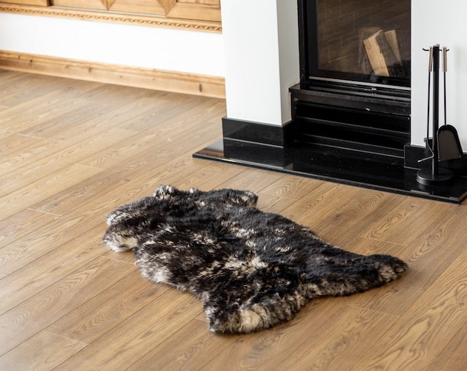 Real Sheepskin Rug Pelt soft long fur Large Sheep Skin - Mouflon Black Sheepskin Throw Sheep skin Black Tips Chair Cover Scandinavian Decor