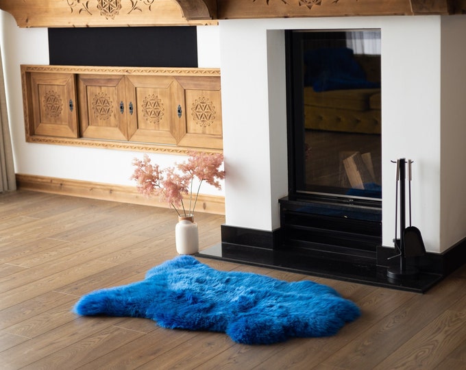 Genuine Natural Indigo Sheepskin Rug Sheepskin Throw  Scandinavian Style | Scandinavian Rug | Indigo  Sheepskin