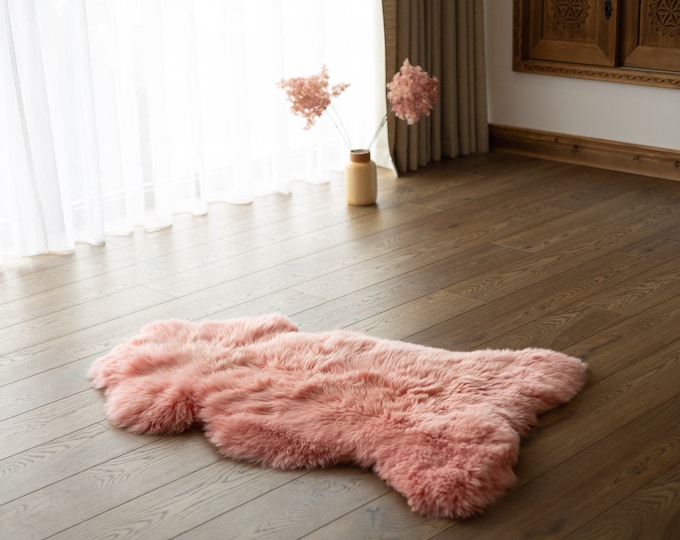 Genuine Natural Pink Sheepskin Rug Sheepskin Throw  Scandinavian Style | Scandinavian Rug| Pink Sheepskin