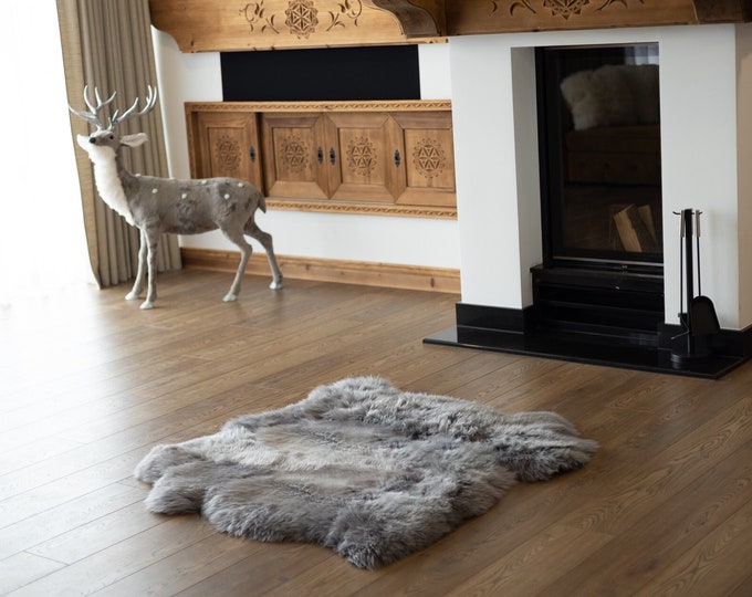 Double Gray Merino Sheepskin Rug | Long rug | Shaggy Rug | Chair Cover | Area Rug | Gray Rug | Carpet | Gray Throw