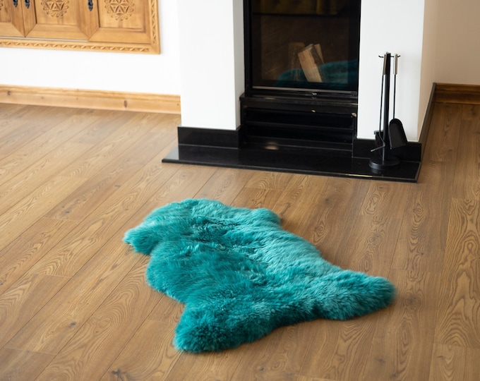 Genuine Natural emerald green Sheepskin Rug Sheepskin Throw  Scandinavian Style | Scandinavian Rug | emerald green Sheepskin
