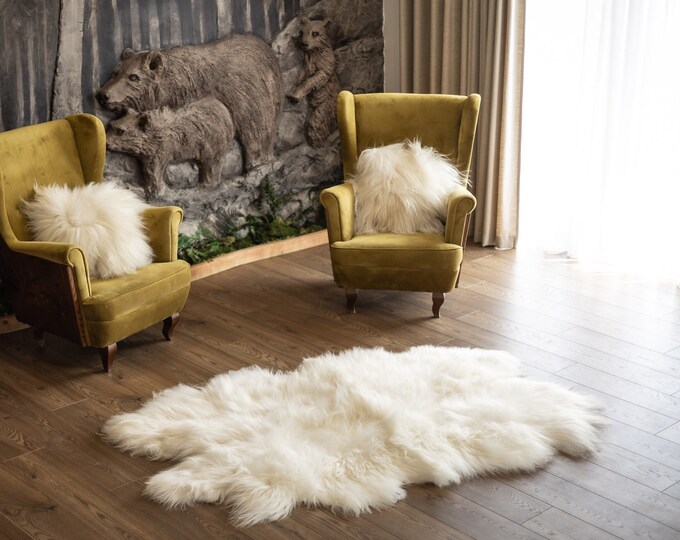 Quad Creamy White Icelandic Sheepskin Rug | Long rug | Shaggy Rug | Chair Cover | Area Rug | Creamy White Rug | Carpet | Creamy White Throw
