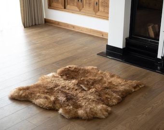 Double Mouflon White Brown Sheepskin Rug | Long rug | Shaggy Rug | Chair Cover | Area Rug | Brown Rug | Carpet | Brown Tips Sheepskin