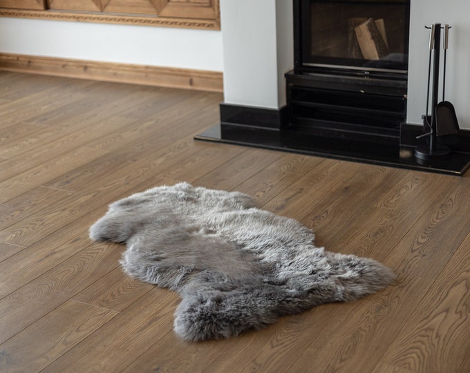 Genuine Natural Gray  Sheepskin Rug | Sheepskin throw | Chair Cover |Super Soft Rug| Scandinavian Style | Scandinavian Rug| Gray Sheepskin