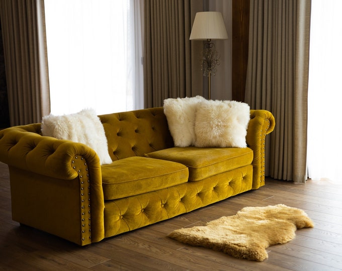 Genuine Natural Mustard Color Sheepskin Rug Scandinavian Decor Sofa Sheepskin throw Chair Cover Natural Sheep Skin Rug