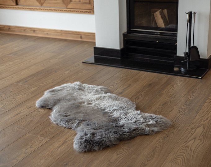 ON SALE Real, Natural, Genuine Creamy White, Gray Sheepskin Rug Scandinavian Design
