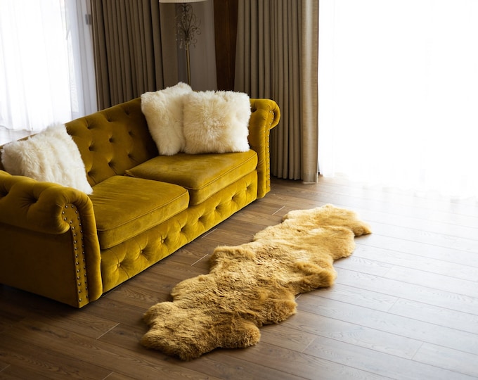 Double Mustard color Merino Sheepskin Rug | Long rug | Shaggy Rug | Chair Cover | Area Rug | Mustard Rug | Carpet | Mustard Throw |