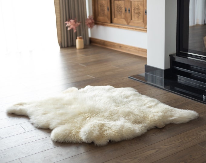 ON SALE Double Sheepskin Rug | Shaggy Rug | Chair Cover | Area Rug | Square Sheepskin Rug