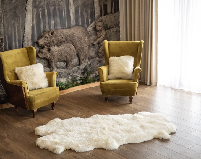 Quad Creamy White Merino Sheepskin Rug | Long rug | Shaggy Rug | Chair Cover | Area Rug | Creamy White Rug | Carpet | Creamy White Throw