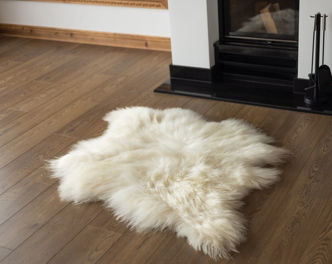 ON SALE Genuine Natural ICELANDIC Sheepskin Rug, Throw, Double - Square - Creamy White