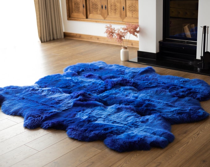 Genuine Natural Blue Sheepskin Rug, Pelt Giant Sheepskin Rug, Large Sheepskin Rug Sheepskin throw Sheep Skin Indigo Blue Rug