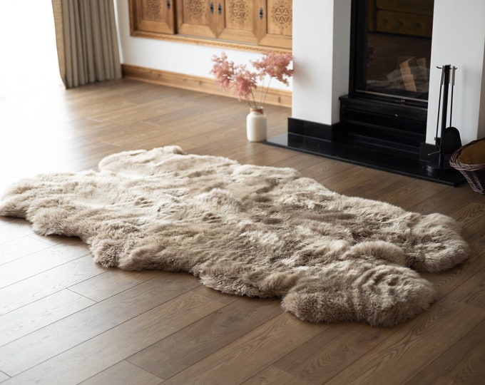 Quad Cappuccino Merino Sheepskin Rug | Long rug | Shaggy Rug | Chair Cover | Area Rug | Cappuccino Rug | Carpet | Cappuccino Throw